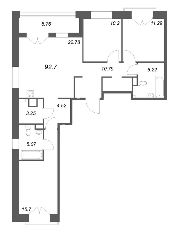 4-комнатная (Евро) квартира, 92.7 м² в ЖК "Ranta Residence" - планировка, фото №1