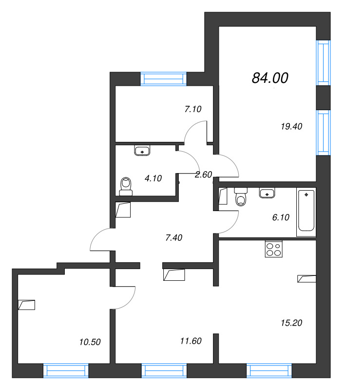 2-комнатная (Евро) квартира, 84 м² в ЖК "LOVO" - планировка, фото №1