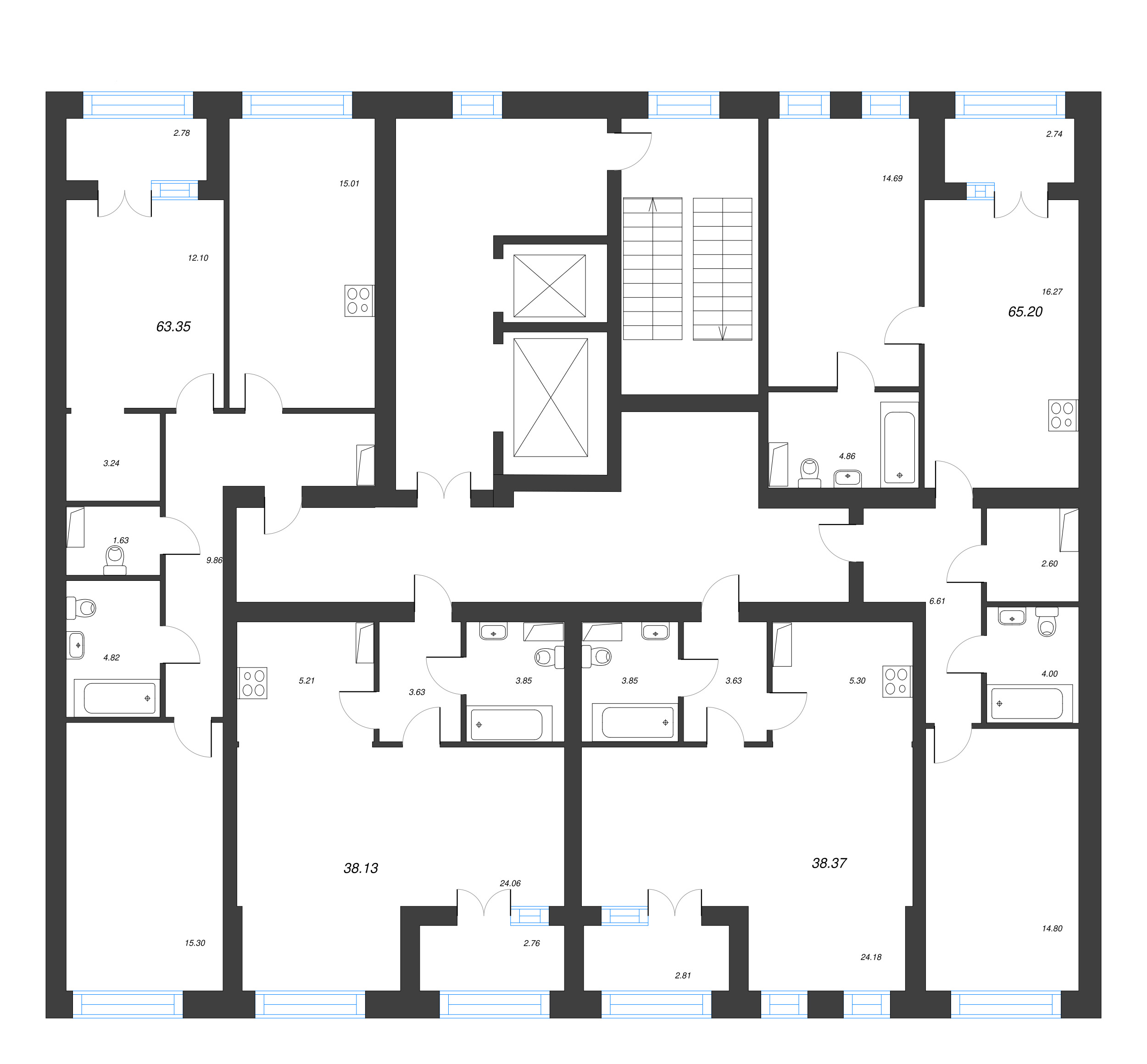 2-комнатная квартира, 65.2 м² - планировка этажа
