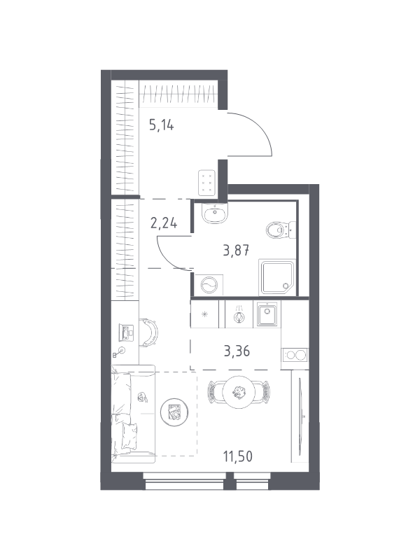 Квартира-студия, 26.11 м² в ЖК "Невская Долина" - планировка, фото №1