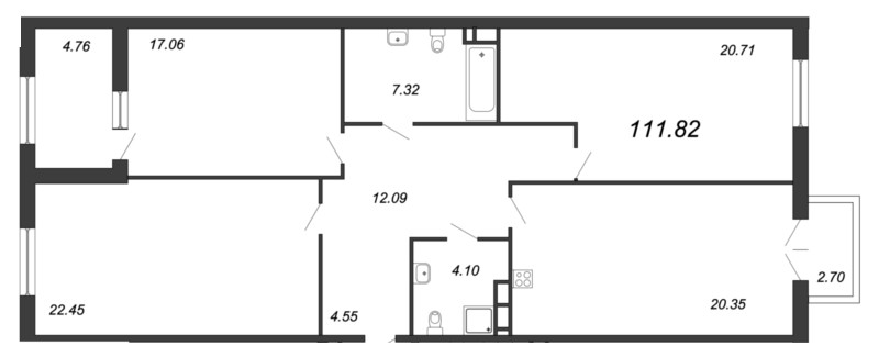 3-комнатная квартира, 112.9 м² - планировка, фото №1