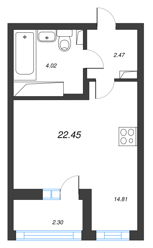 Квартира-студия, 22.45 м² в ЖК "Аэросити" - планировка, фото №1