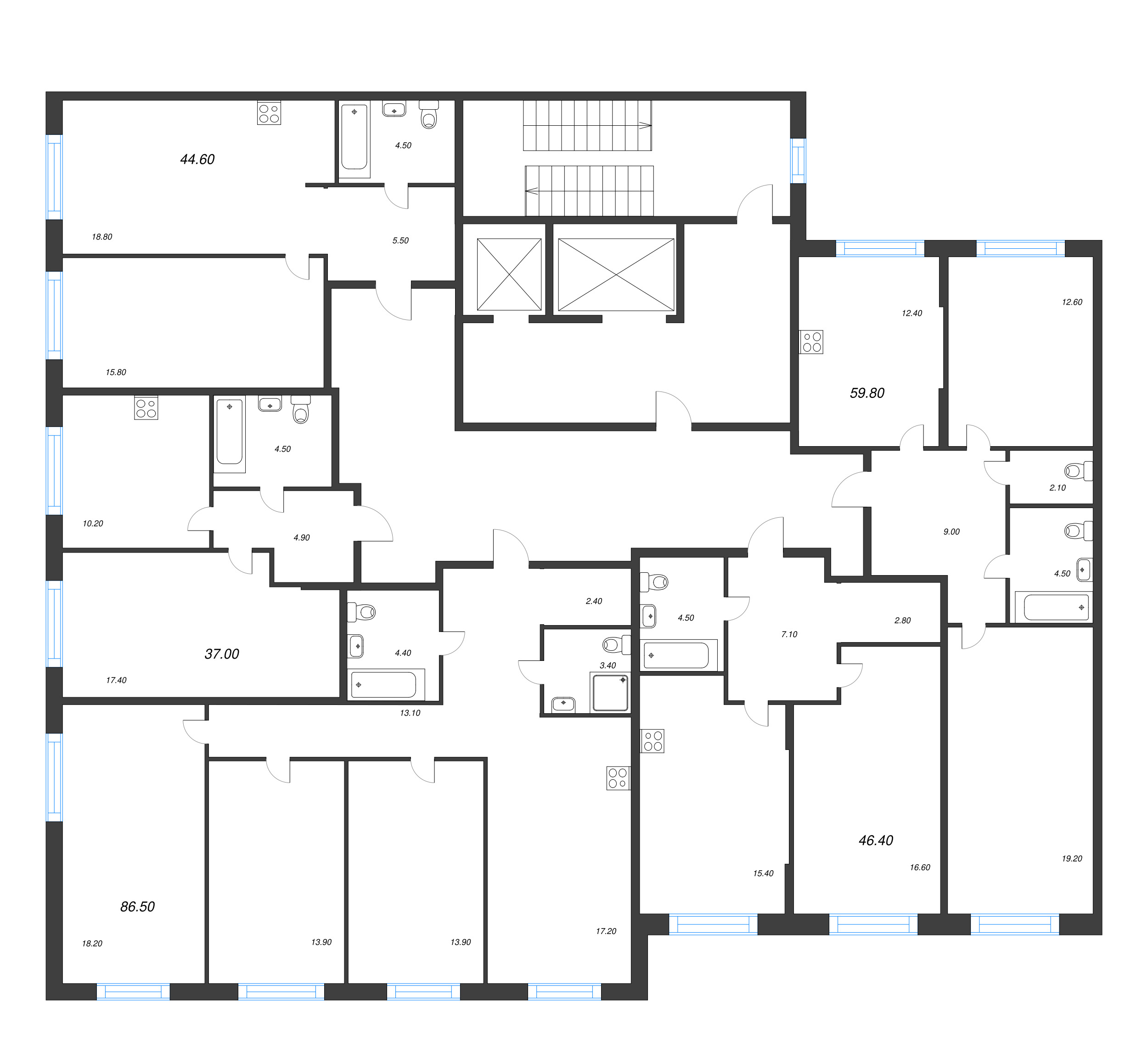 1-комнатная квартира, 37 м² в ЖК "Ягодное Река Парк" - планировка этажа