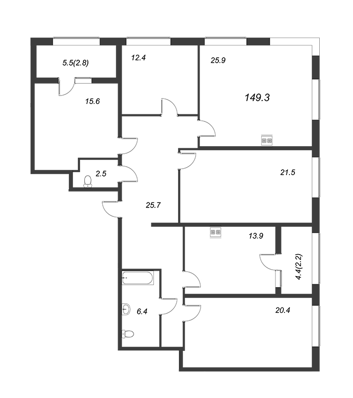5-комнатная квартира, 149.3 м² - планировка, фото №1