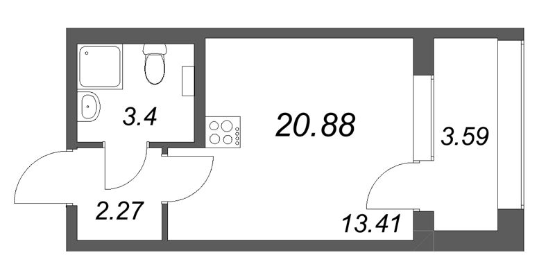 Квартира-студия, 20.88 м² в ЖК "Аурум" - планировка, фото №1