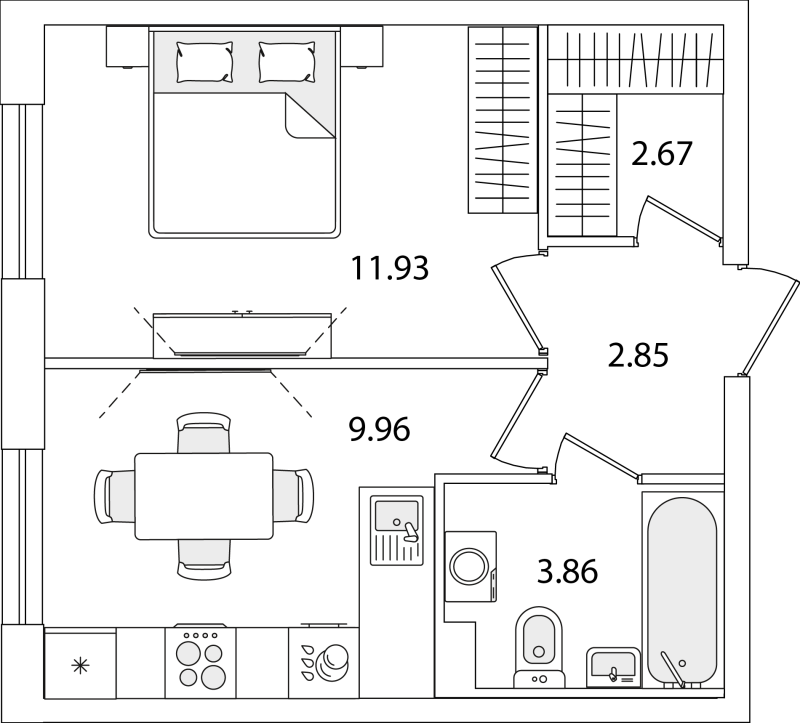 1-комнатная квартира, 31.27 м² в ЖК "Кинопарк" - планировка, фото №1