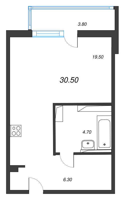 Квартира-студия, 30.5 м² в ЖК "Руднева 15" - планировка, фото №1