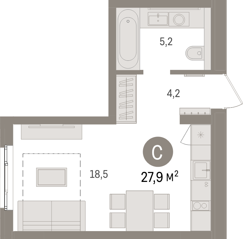 Квартира-студия, 27.9 м² в ЖК "Брусника в Новоселье" - планировка, фото №1