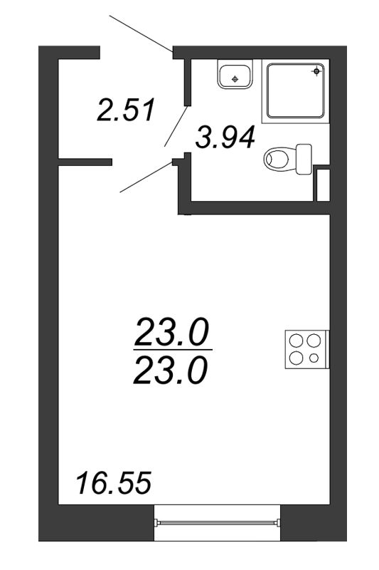 Квартира-студия, 23 м² в ЖК "Полюстрово" - планировка, фото №1