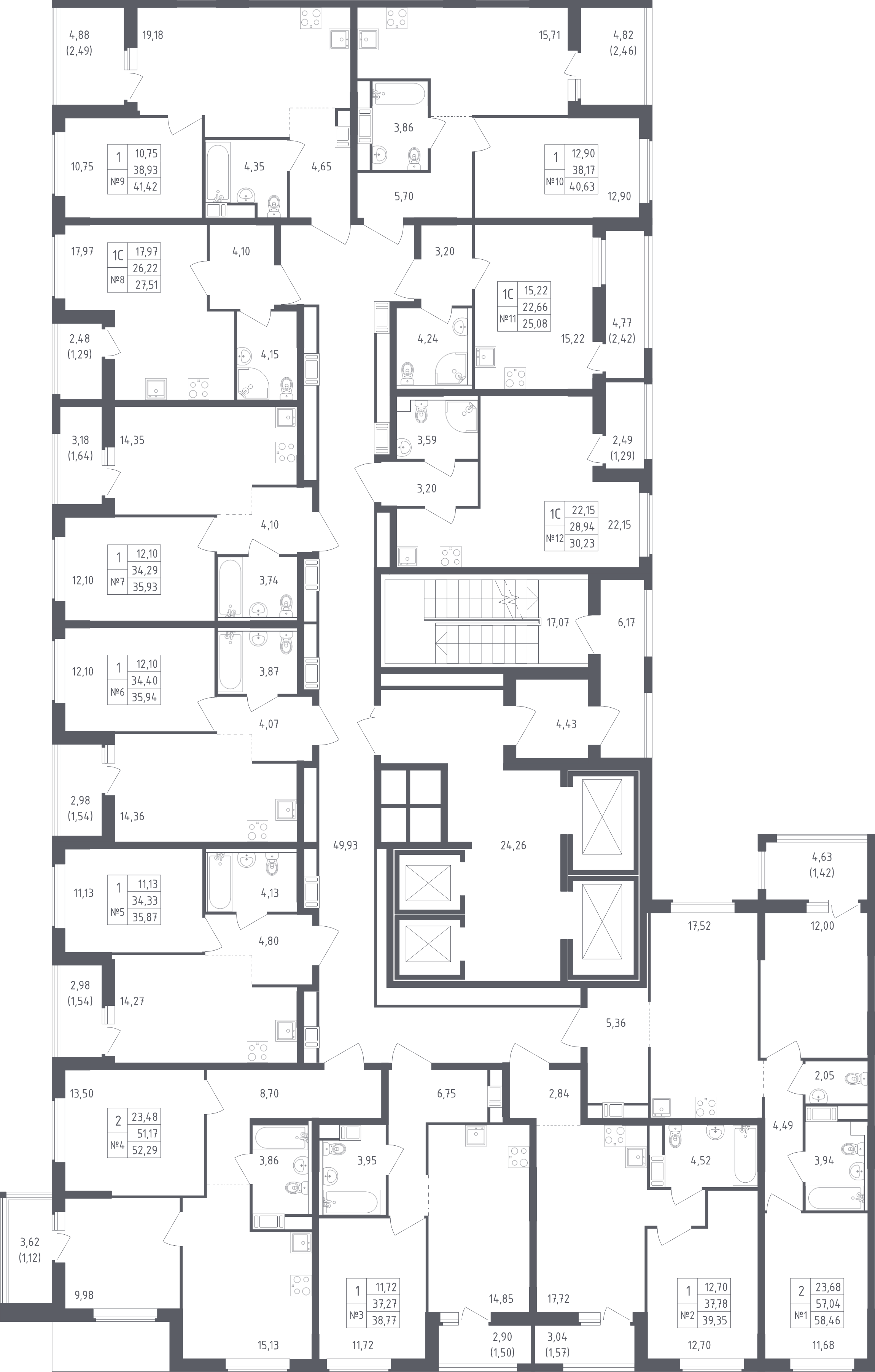 1-комнатная квартира, 35.87 м² в ЖК "Южная Нева" - планировка этажа