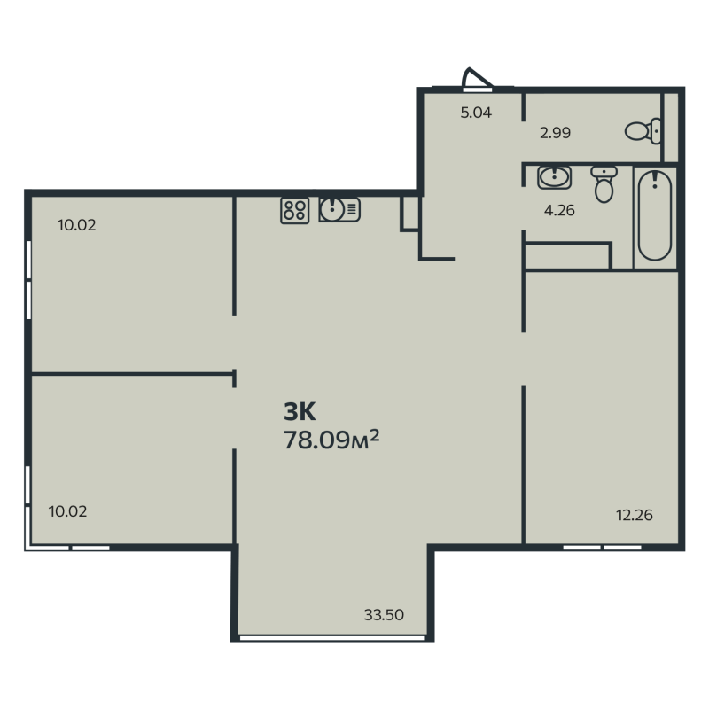 4-комнатная (Евро) квартира, 78.09 м² в ЖК "Эдельвейс Выборг" - планировка, фото №1