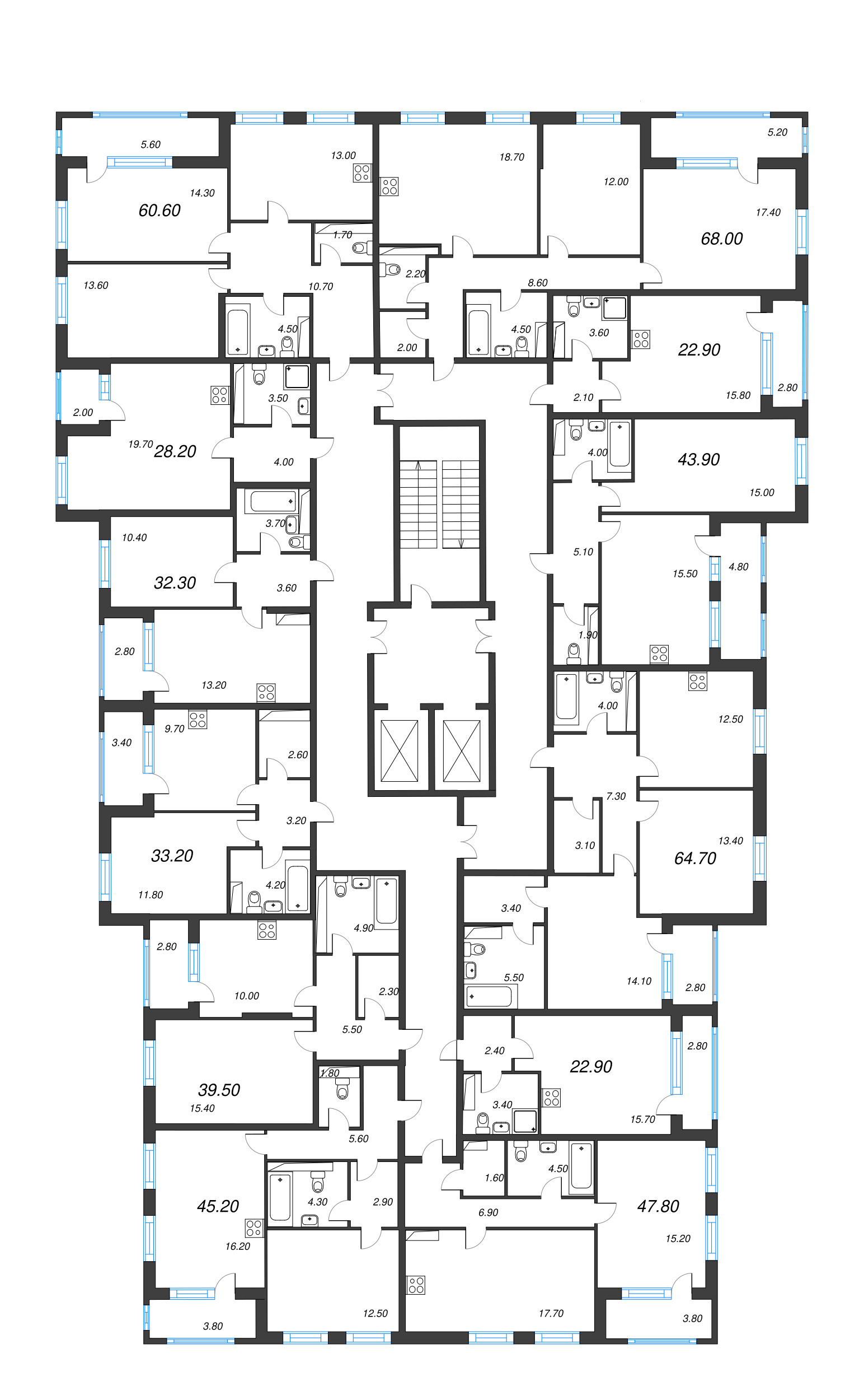 1-комнатная квартира, 39.5 м² - планировка этажа