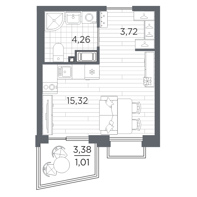 Квартира-студия, 24.31 м² в ЖК "Respect" - планировка, фото №1
