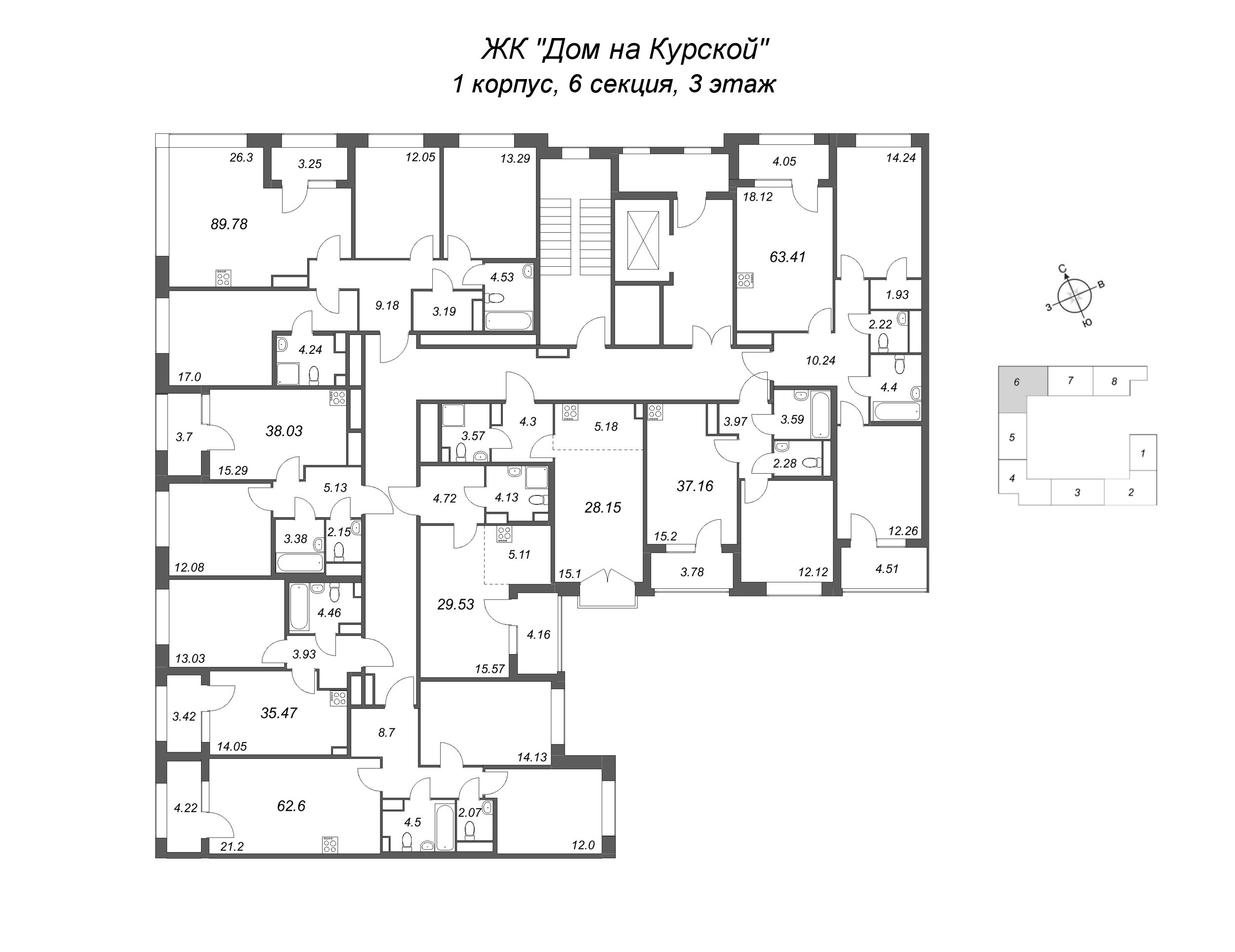 Квартира-студия, 28.15 м² в ЖК "Дом на Курской" - планировка этажа