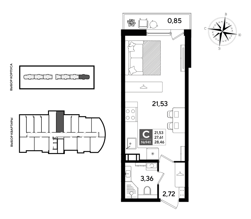 Квартира-студия, 28.46 м² в ЖК "Догма Юкки" - планировка, фото №1