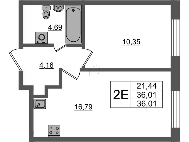 2-комнатная (Евро) квартира, 36 м² в ЖК "Аквилон Янино" - планировка, фото №1