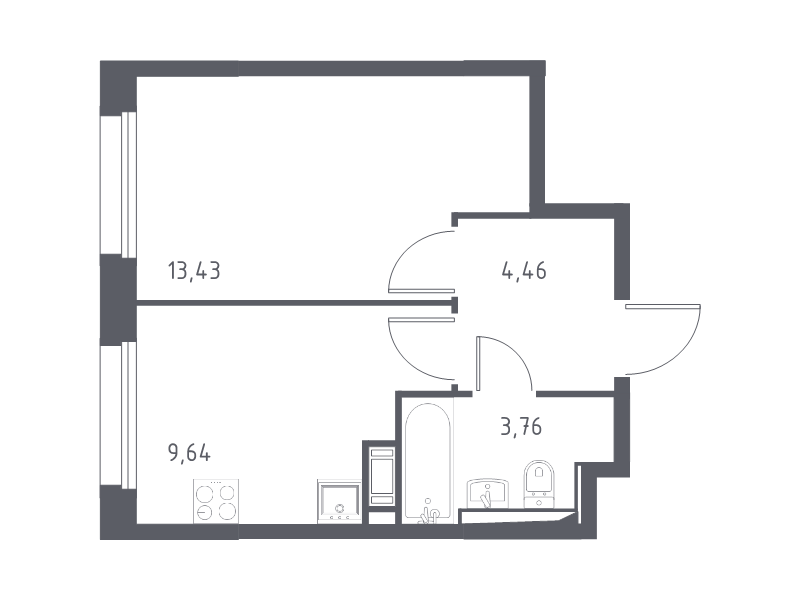 1-комнатная квартира, 31.29 м² - планировка, фото №1