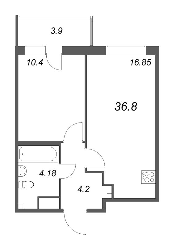 2-комнатная (Евро) квартира, 36.8 м² в ЖК "Аквилон Янино" - планировка, фото №1