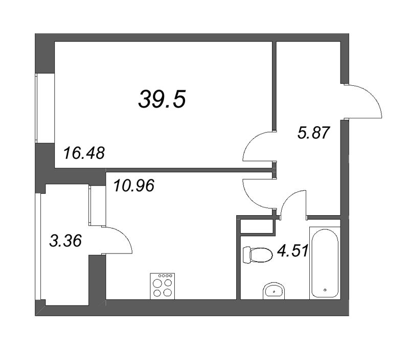 1-комнатная квартира, 39.5 м² в ЖК "Аквилон Leaves" - планировка, фото №1