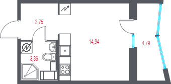 Квартира-студия, 24.45 м² в ЖК "Город-спутник Южный" - планировка, фото №1