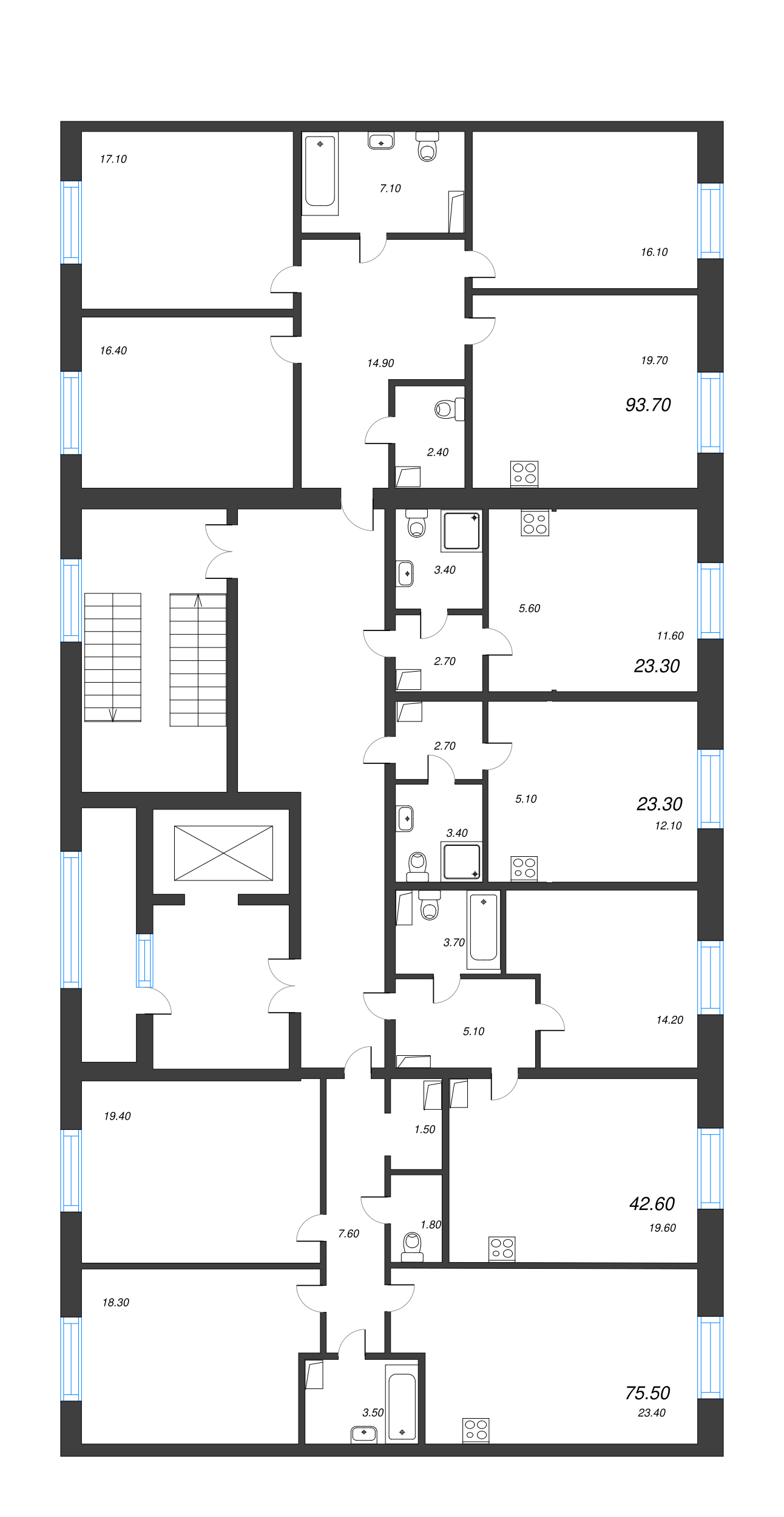 2-комнатная (Евро) квартира, 75.5 м² - планировка этажа