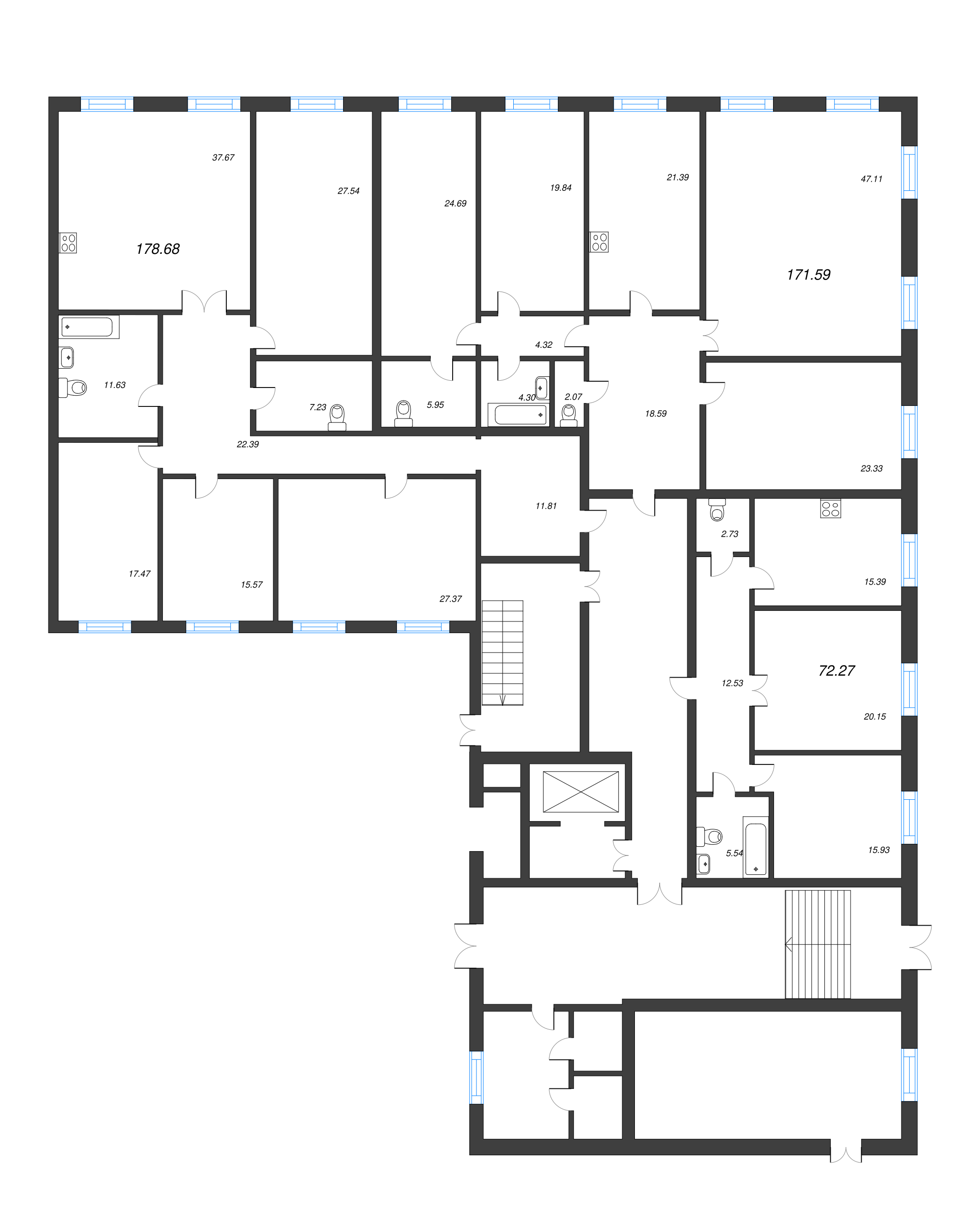 5-комнатная (Евро) квартира, 178.8 м² - планировка этажа