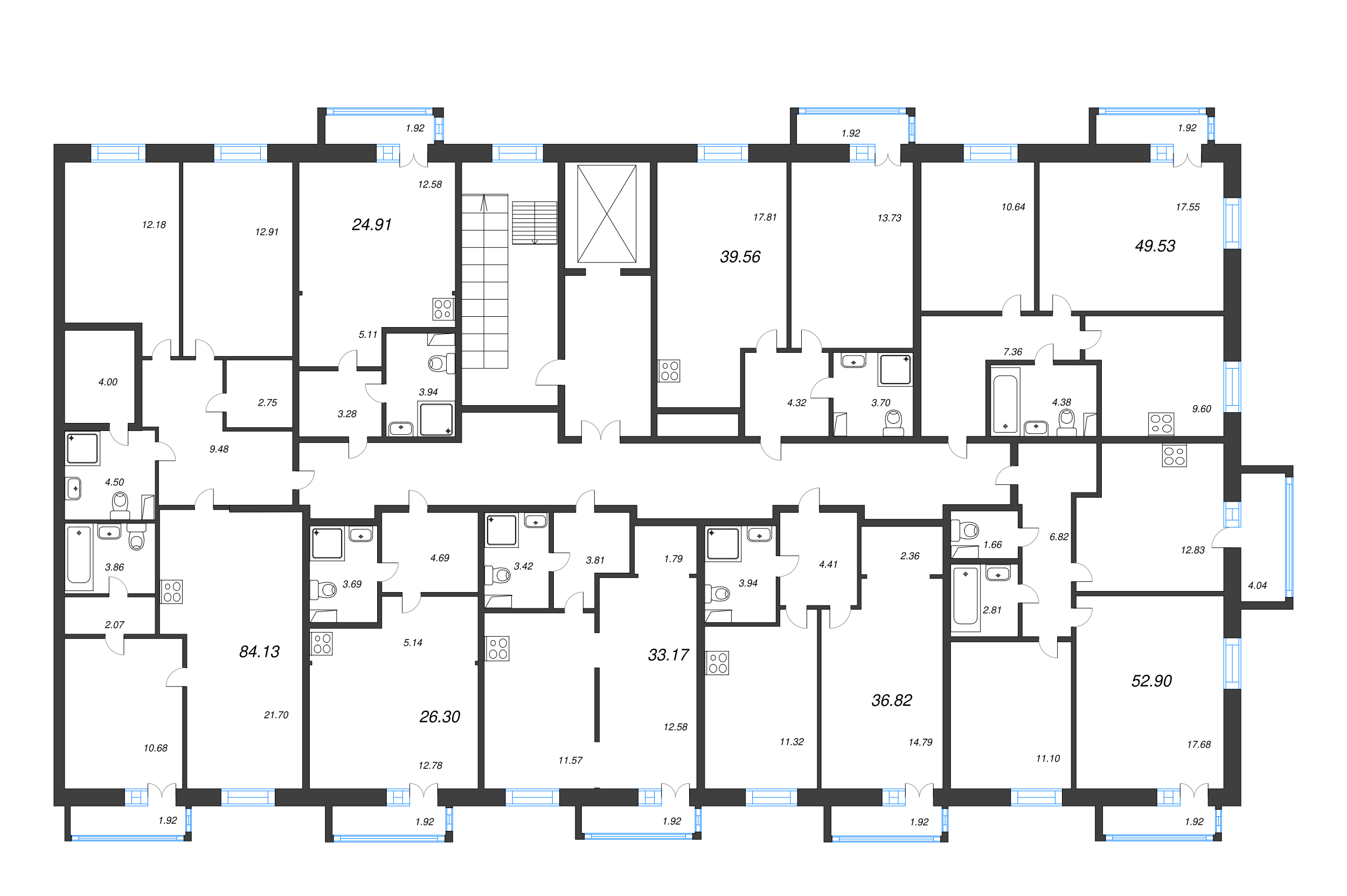 4-комнатная (Евро) квартира, 84.71 м² - планировка этажа