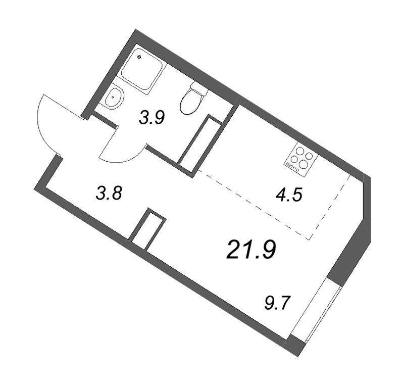 Квартира-студия, 21.9 м² - планировка, фото №1