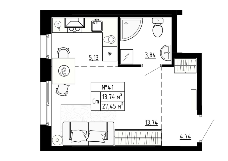 Квартира-студия, 27.9 м² - планировка, фото №1