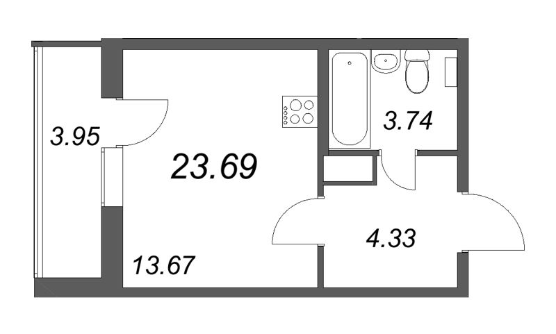 Квартира-студия, 23.69 м² в ЖК "Аквилон All in 3.0" - планировка, фото №1
