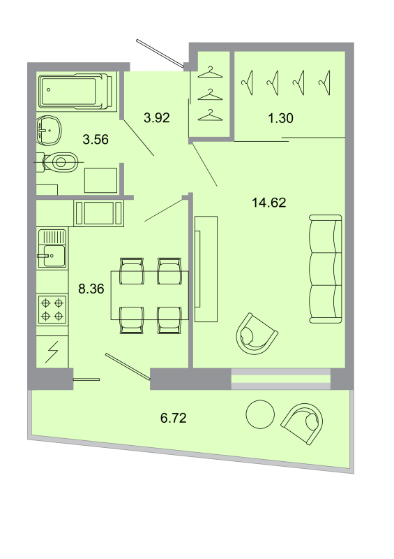 1-комнатная квартира, 33.2 м² в ЖК "Стороны света" - планировка, фото №1