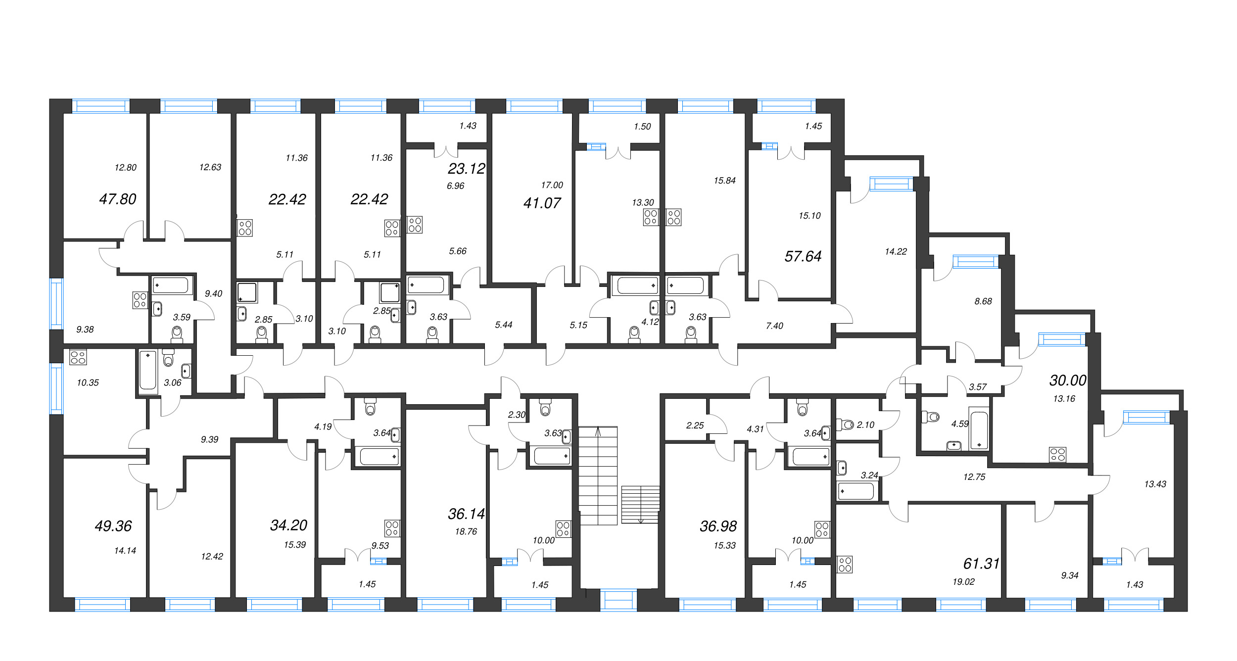 1-комнатная квартира, 22.42 м² в ЖК "Капральский берег" - планировка этажа