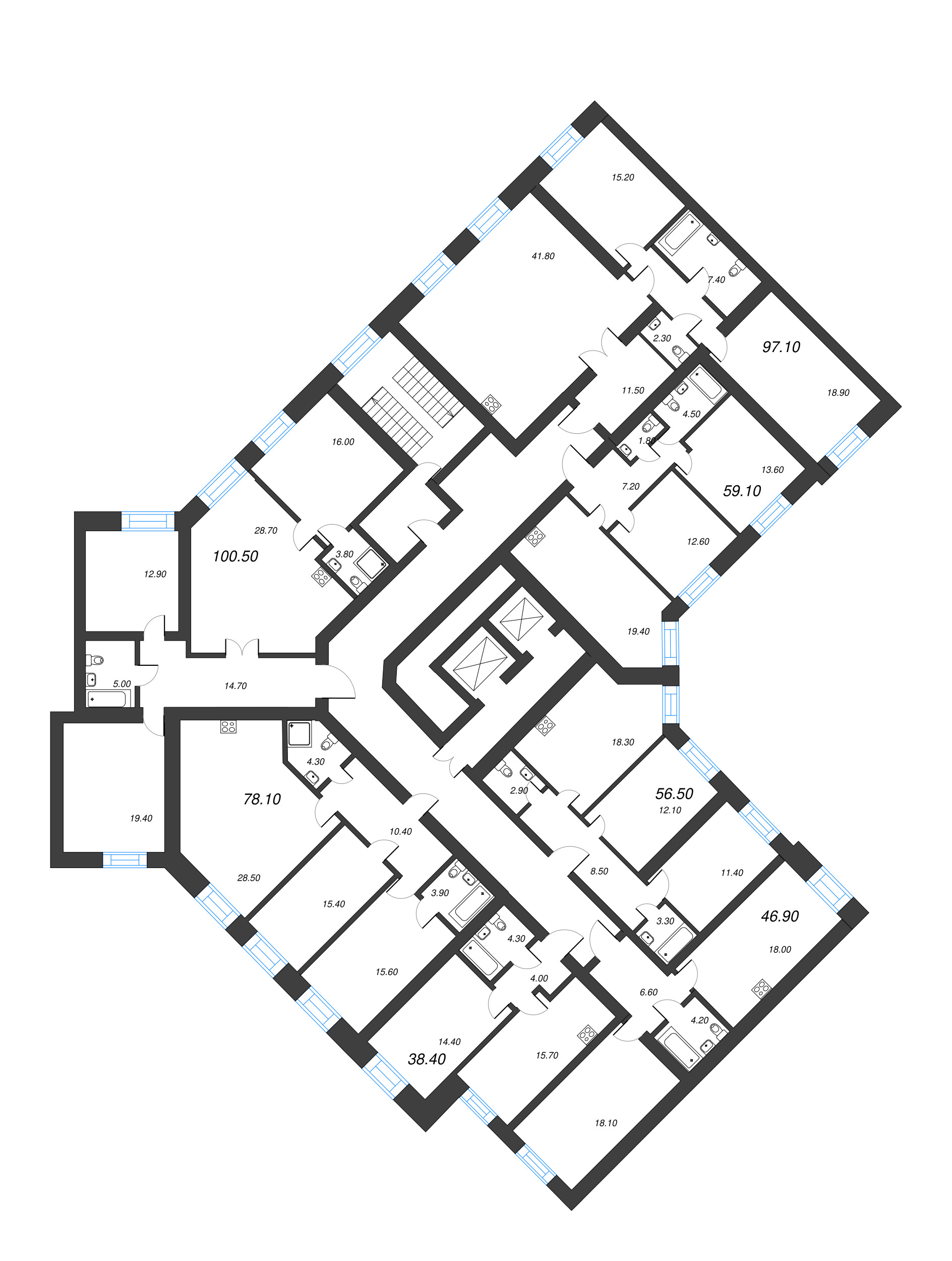 1-комнатная квартира, 38.4 м² в ЖК "Листва" - планировка этажа