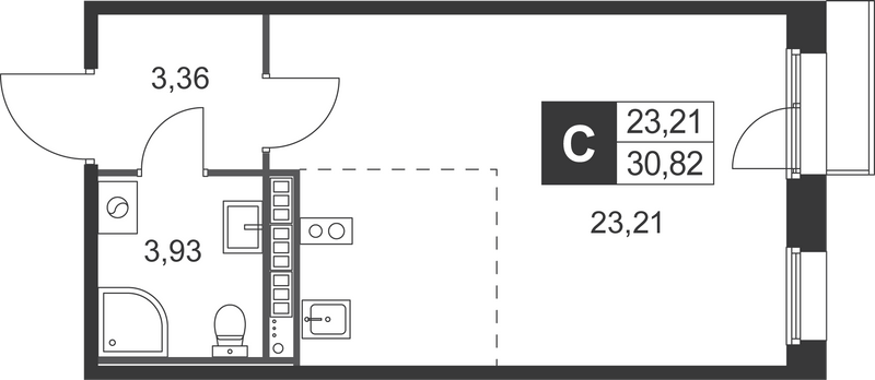 Квартира-студия, 30.82 м² в ЖК "Слобода" - планировка, фото №1