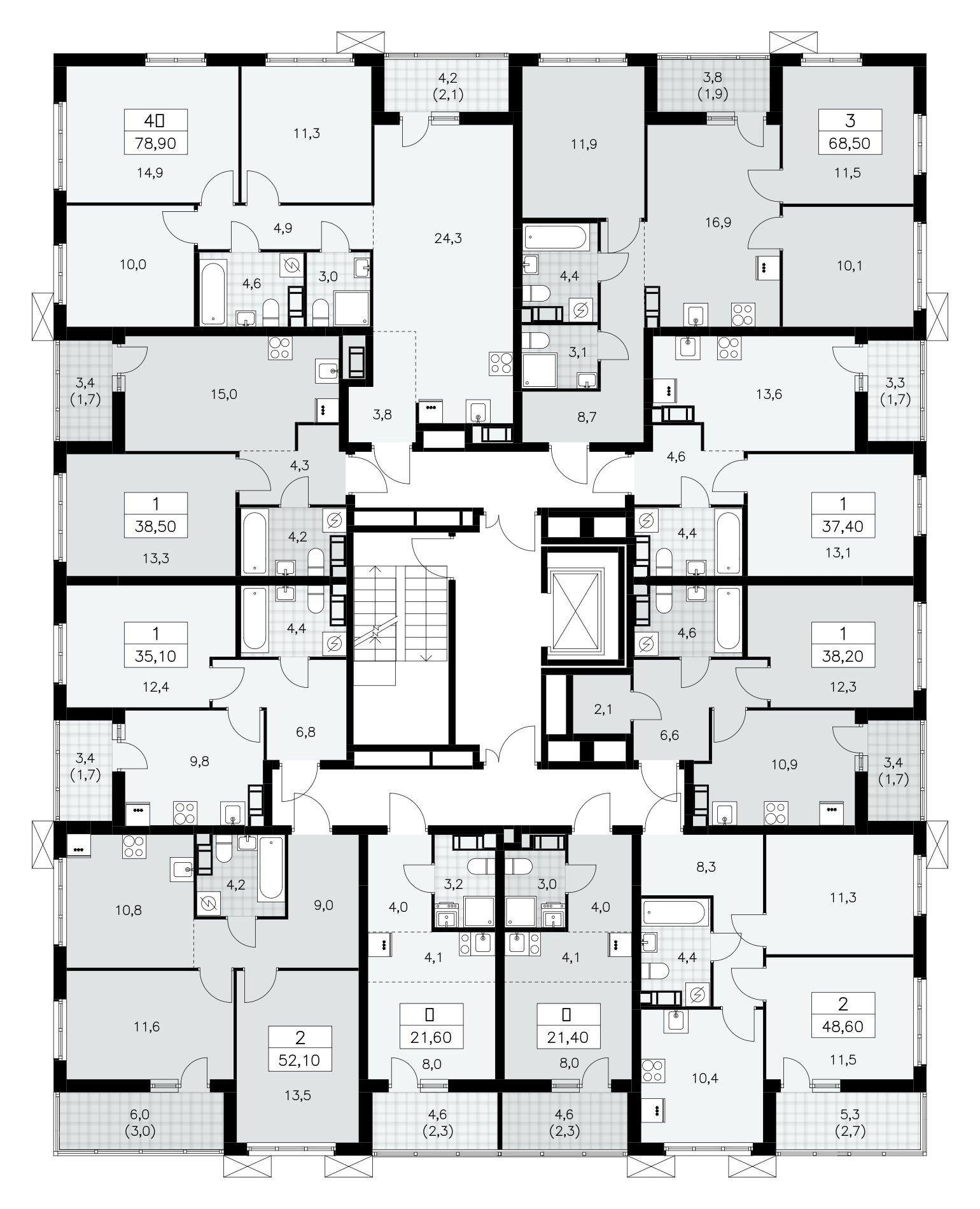 2-комнатная (Евро) квартира, 38.5 м² - планировка этажа