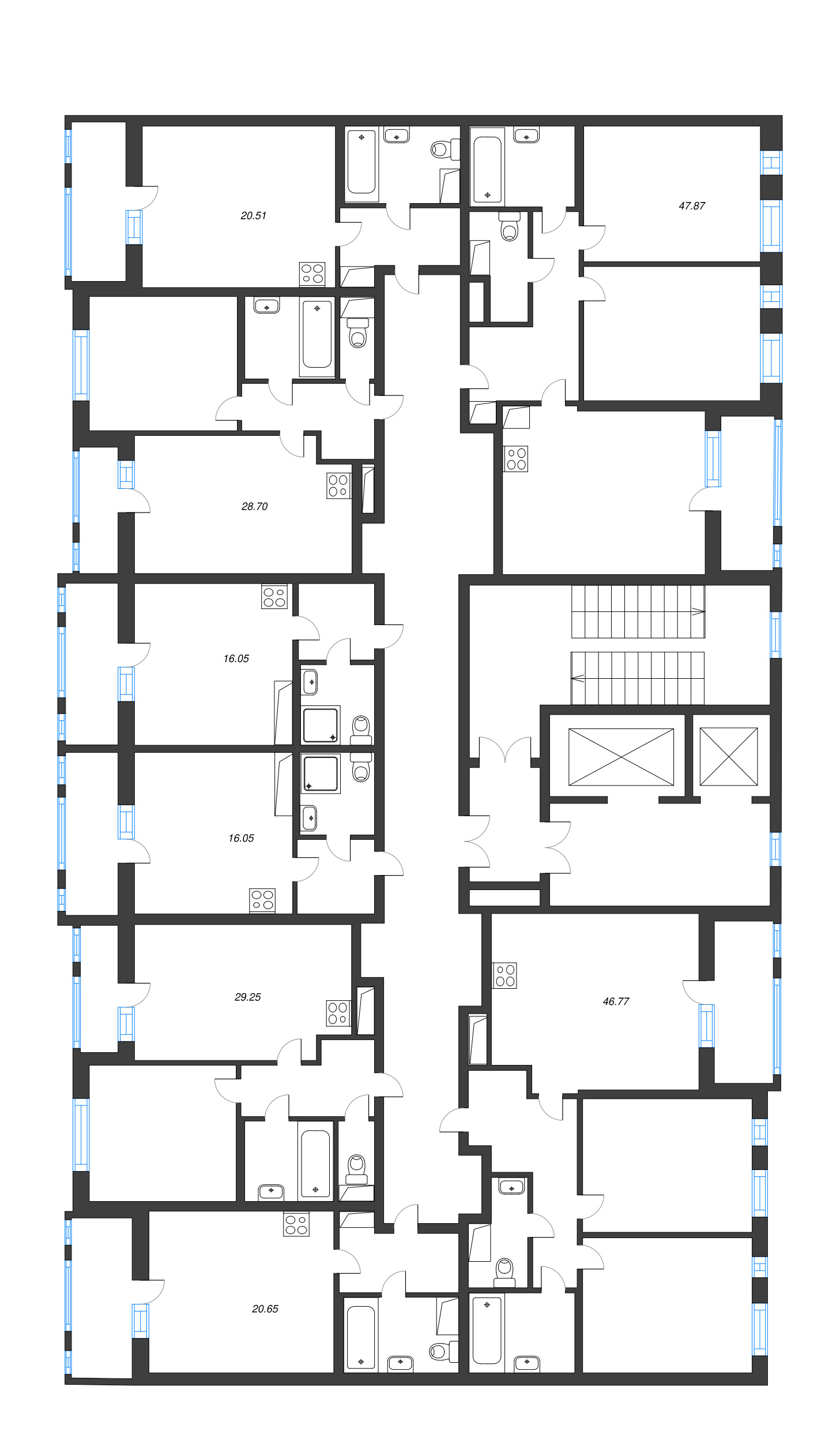 3-комнатная (Евро) квартира, 55.4 м² - планировка этажа