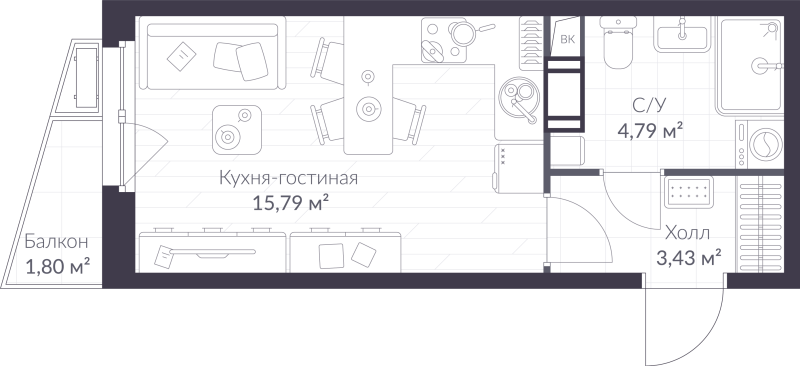 Квартира-студия, 24.55 м² в ЖК "VEREN NORT сертолово" - планировка, фото №1