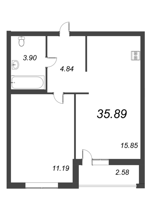2-комнатная (Евро) квартира, 33.62 м² - планировка, фото №1