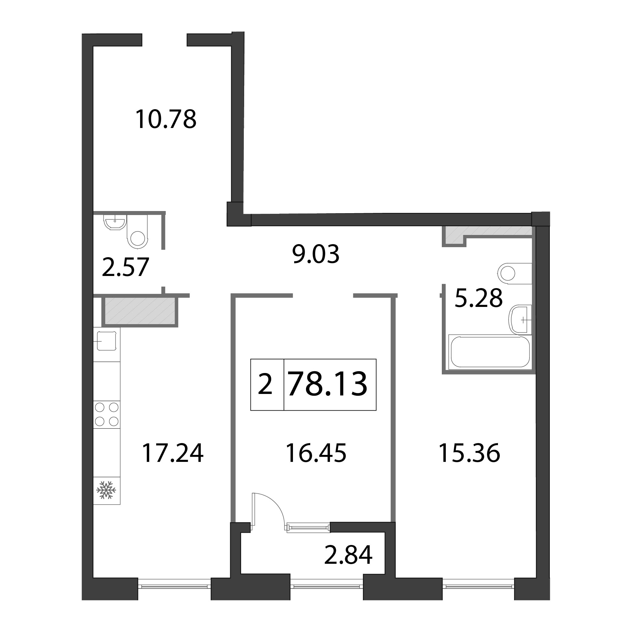 3-комнатная (Евро) квартира, 79.5 м² - планировка, фото №1