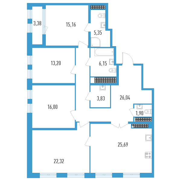 5-комнатная (Евро) квартира, 137.33 м² в ЖК "Дефанс Премиум" - планировка, фото №1