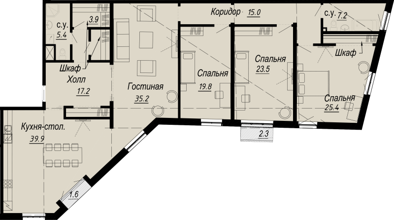 5-комнатная (Евро) квартира, 198.05 м² - планировка, фото №1