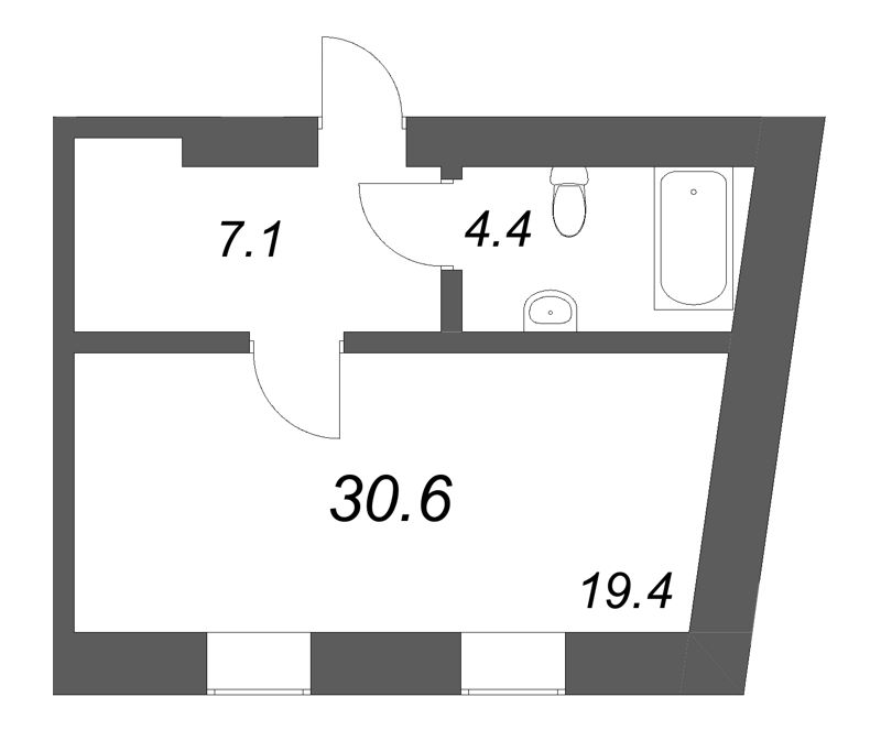 Квартира-студия, 30.6 м² в ЖК "Дом купца Злобина" - планировка, фото №1