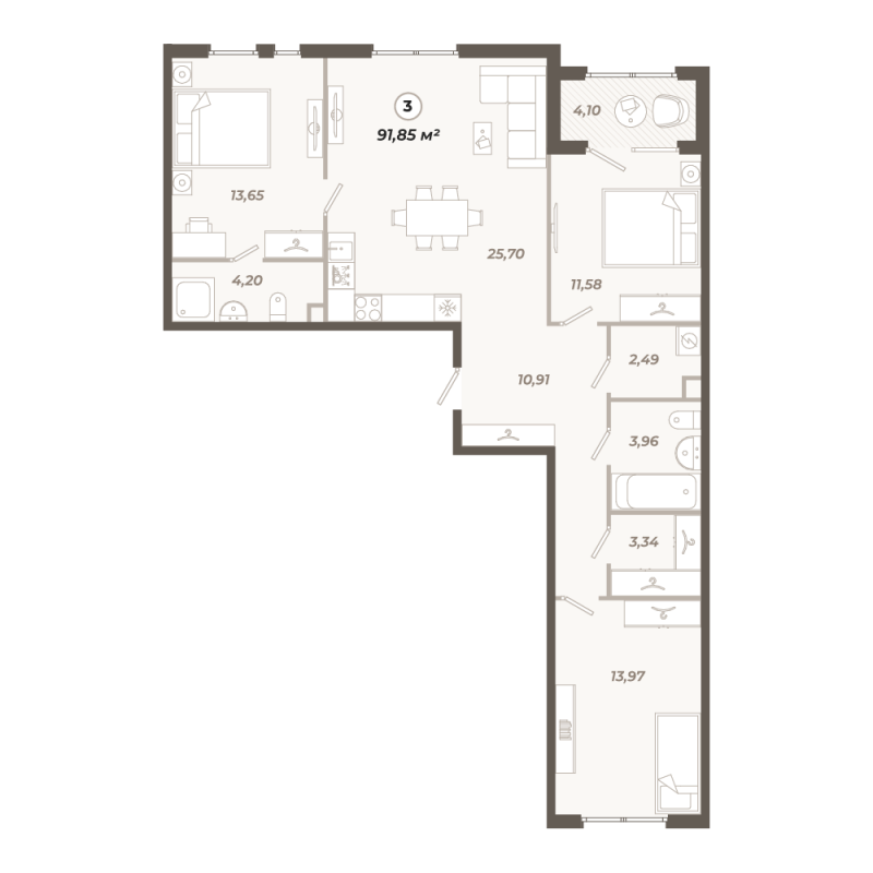 4-комнатная (Евро) квартира, 91.85 м² в ЖК "Знатный" - планировка, фото №1