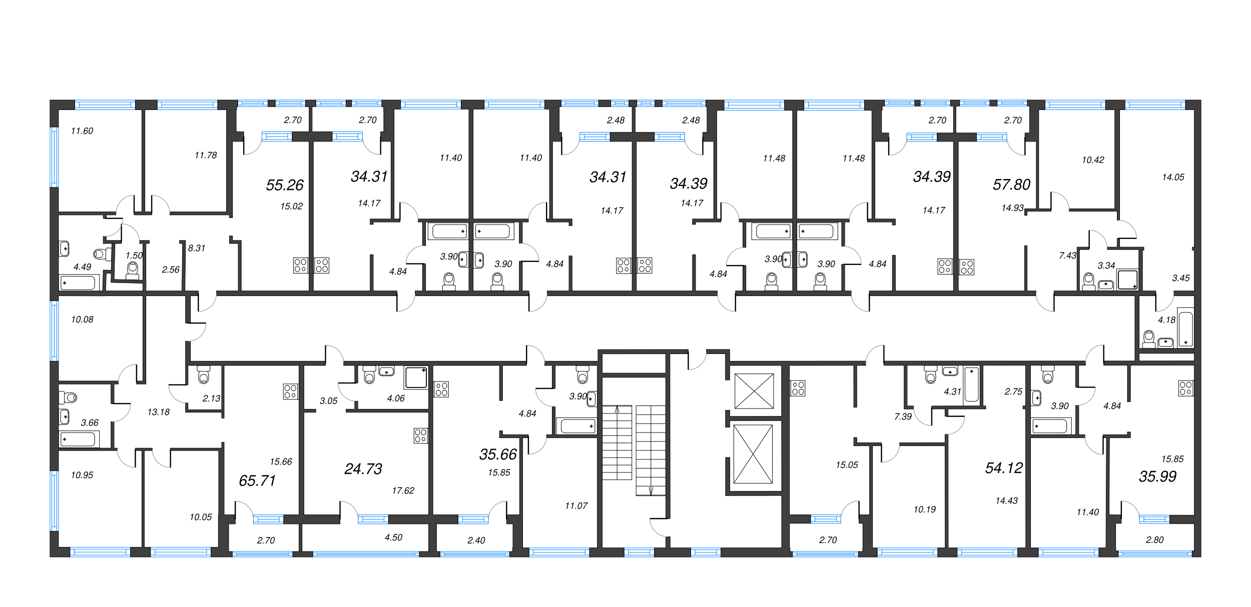 3-комнатная (Евро) квартира, 60.5 м² - планировка этажа