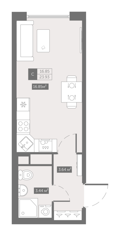 Квартира-студия, 23.93 м² в ЖК "UP-квартал Новый Московский" - планировка, фото №1