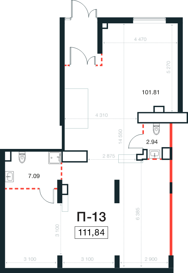 Помещение, 111.84 м² в ЖК "Новая Земля" - планировка, фото №1