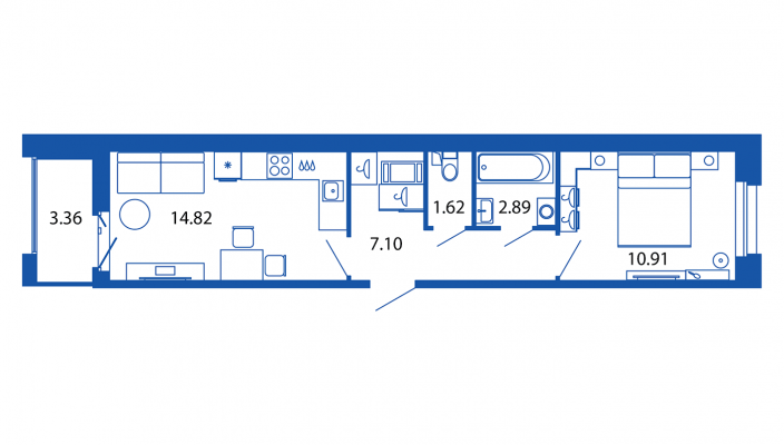 2-комнатная (Евро) квартира, 37.34 м² в ЖК "Полис Новоселье" - планировка, фото №1