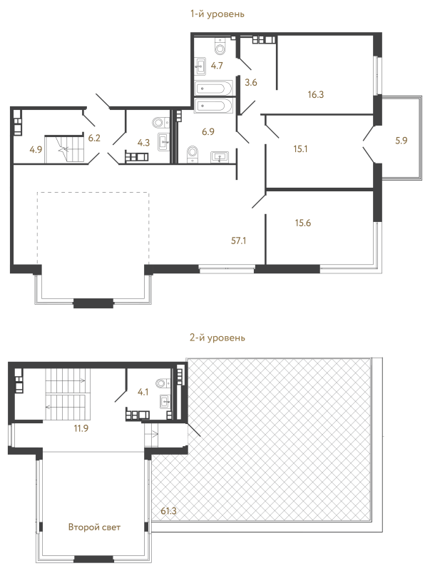 4-комнатная (Евро) квартира, 150.7 м² в ЖК "Репин" - планировка, фото №1