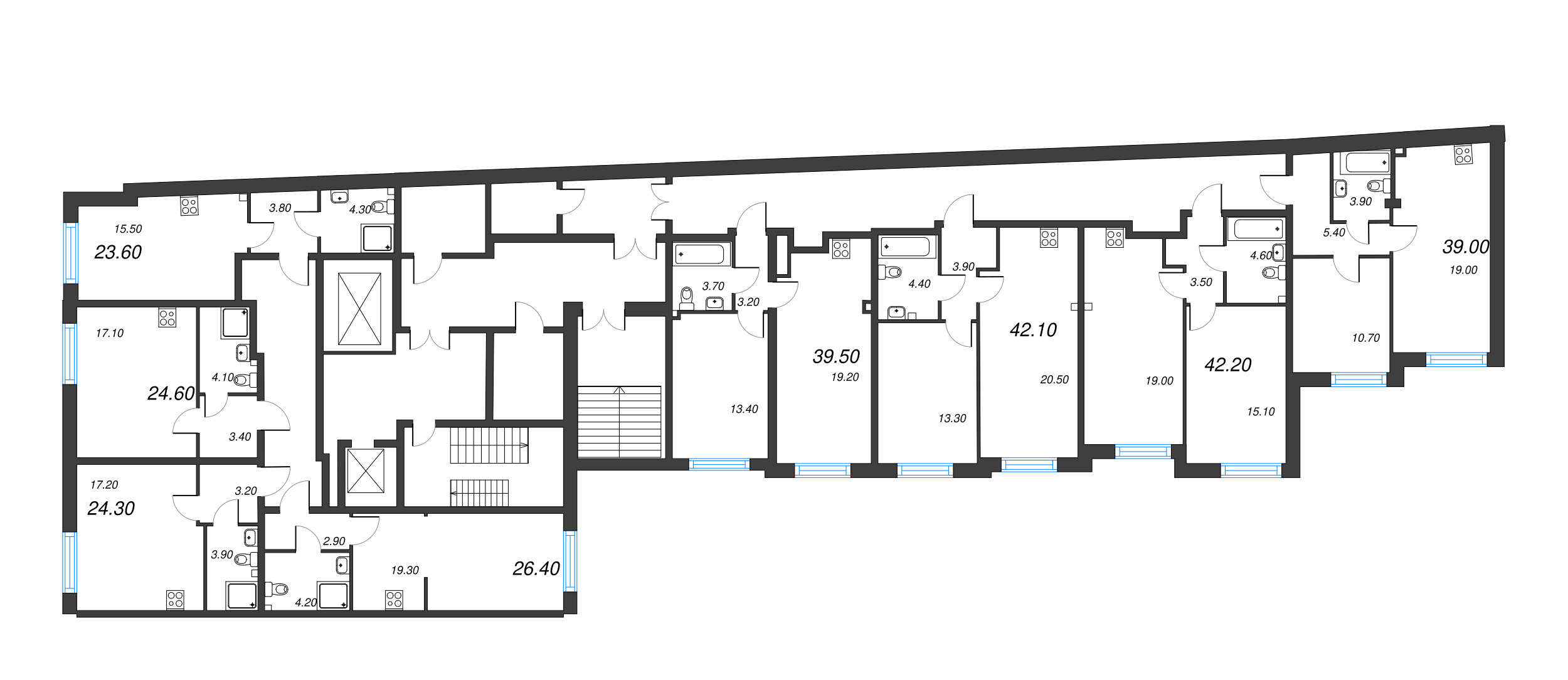 2-комнатная (Евро) квартира, 39.5 м² - планировка этажа
