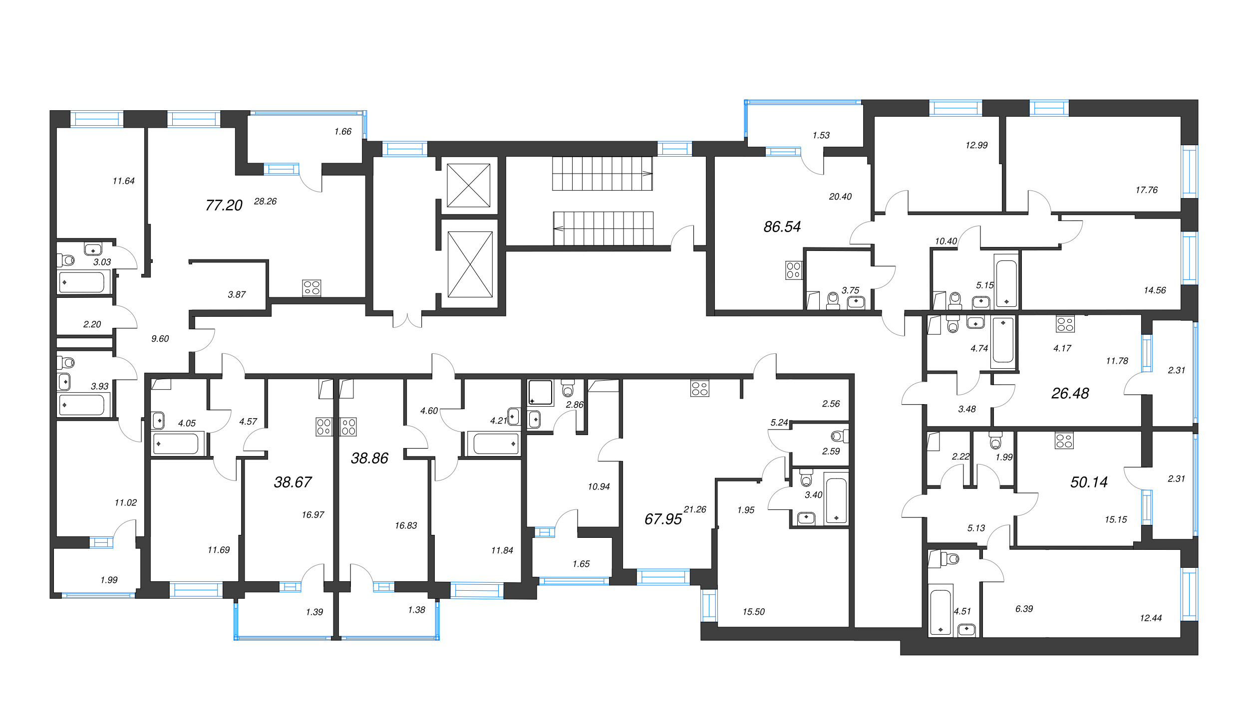 4-комнатная (Евро) квартира, 77.2 м² - планировка этажа